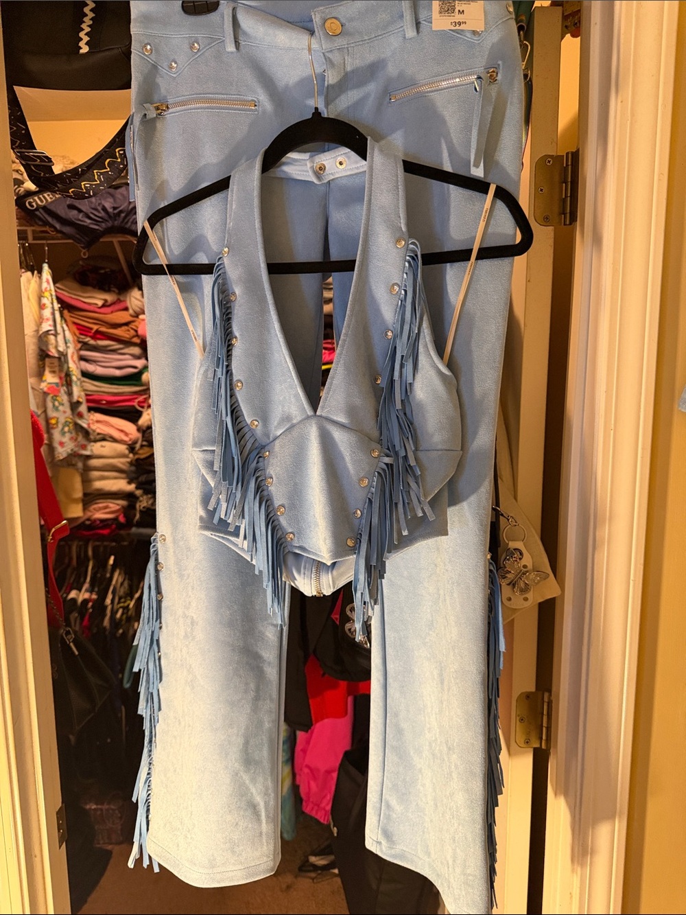 Forever 21 Light Blue Fringe Halter Crop Top & Flared Pants and shorts set - Picture 9 of 9